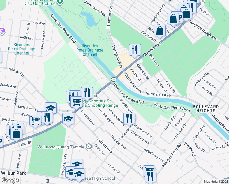 map of restaurants, bars, coffee shops, grocery stores, and more near 4863 Hamburg Avenue in St. Louis