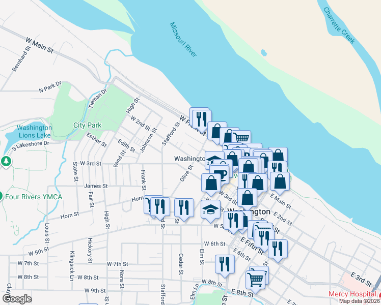 map of restaurants, bars, coffee shops, grocery stores, and more near 511 West 2nd Street in Washington