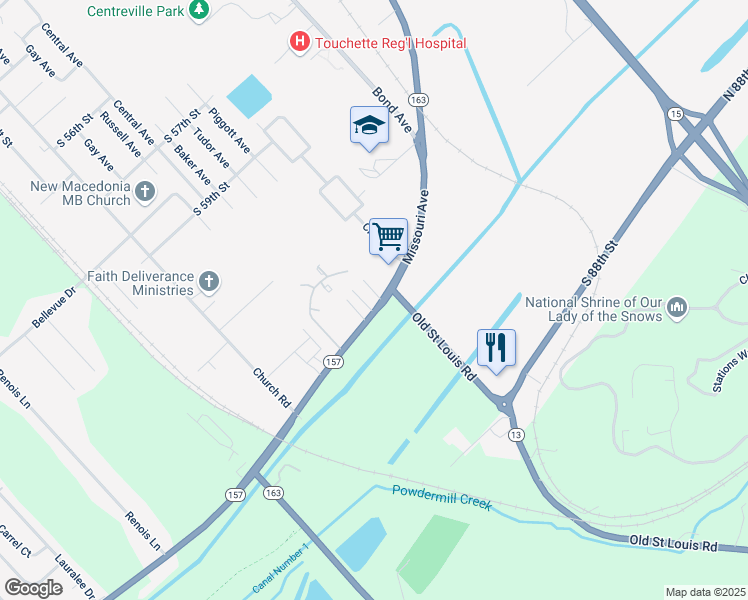 map of restaurants, bars, coffee shops, grocery stores, and more near 1101 Camp Jackson Road in East St. Louis