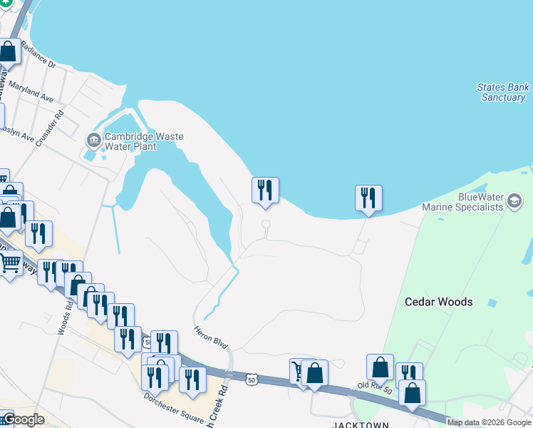 map of restaurants, bars, coffee shops, grocery stores, and more near 100 Heron Boulevard in Cambridge