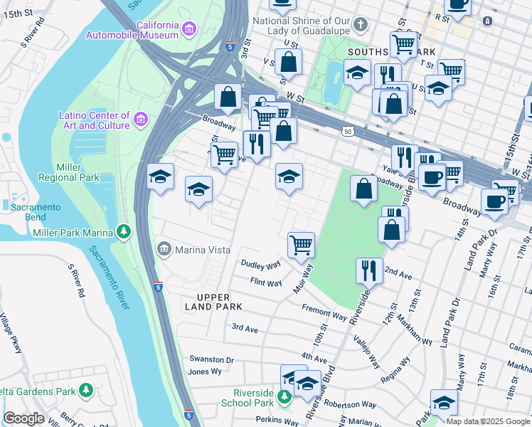 map of restaurants, bars, coffee shops, grocery stores, and more near 2681 5th St in Sacramento