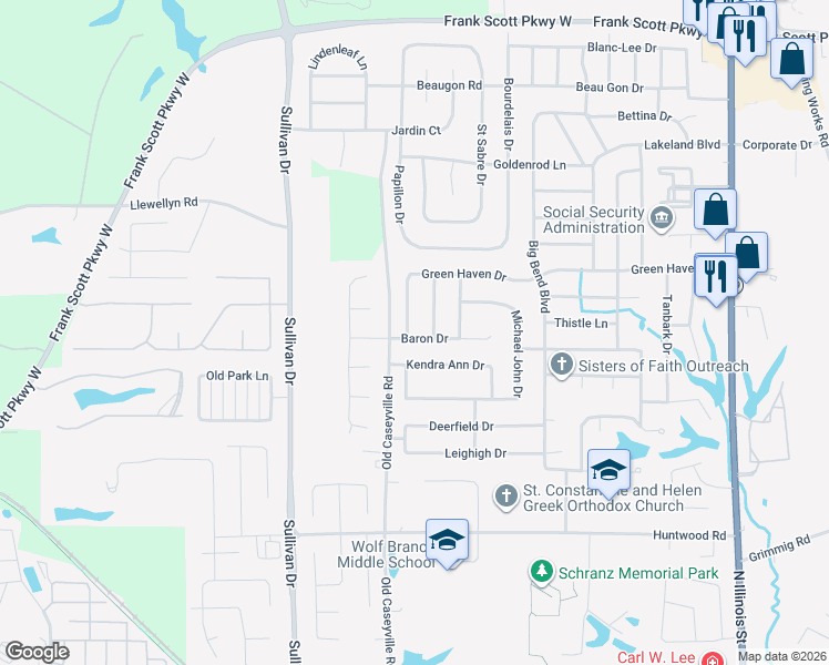 map of restaurants, bars, coffee shops, grocery stores, and more near 811 Baron Drive in Swansea