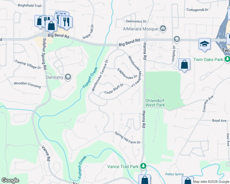 map of restaurants, bars, coffee shops, grocery stores, and more near 1467 Westbrooke Meadows Lane in Ballwin