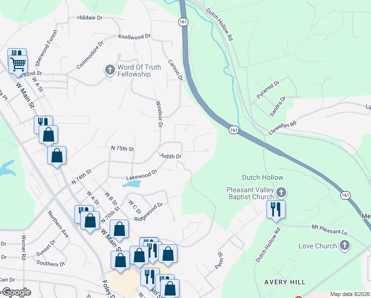 map of restaurants, bars, coffee shops, grocery stores, and more near 101 Fox Creek Road in Belleville
