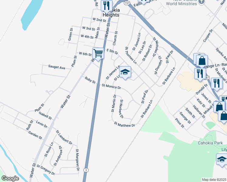 map of restaurants, bars, coffee shops, grocery stores, and more near 704 Saint Martin Drive in Cahokia