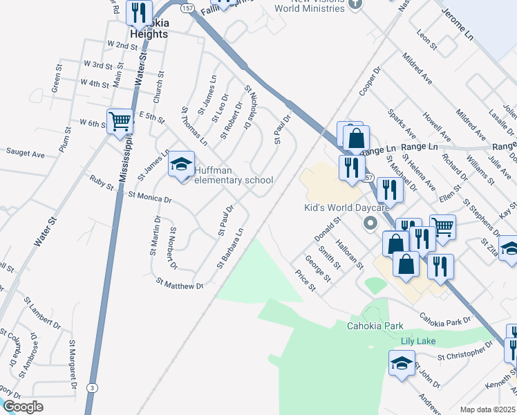 map of restaurants, bars, coffee shops, grocery stores, and more near 908 Saint Thomas Lane in Cahokia
