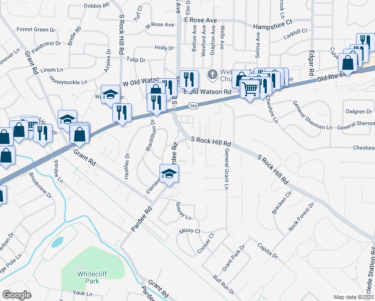 map of restaurants, bars, coffee shops, grocery stores, and more near 8815 Pardee Forest Drive in St. Louis