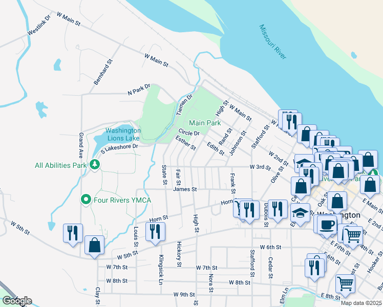 map of restaurants, bars, coffee shops, grocery stores, and more near 241 High Street in Washington