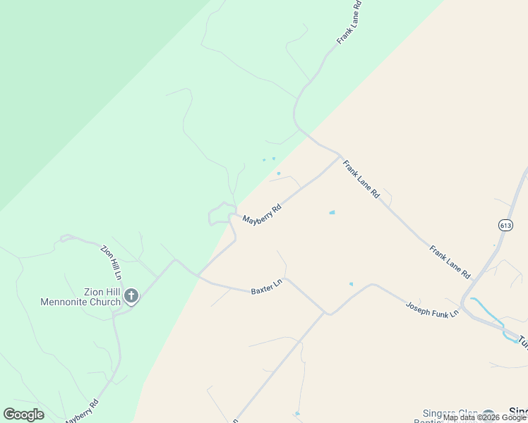 map of restaurants, bars, coffee shops, grocery stores, and more near 7141 Mayberry Road in Singers Glen