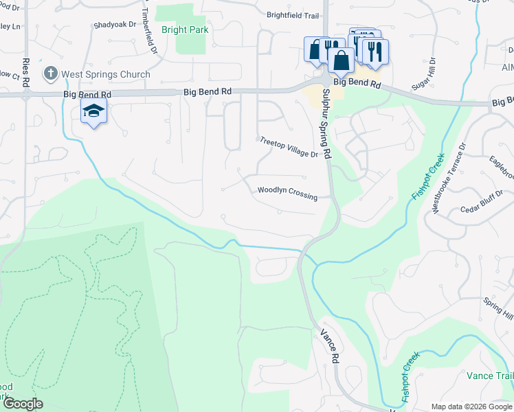 map of restaurants, bars, coffee shops, grocery stores, and more near 1513 Greenfield Crossing Court in Ballwin