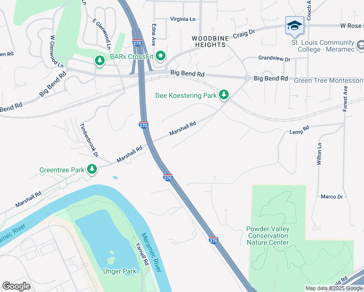 map of restaurants, bars, coffee shops, grocery stores, and more near 1950 South Signal Hills Drive in Kirkwood