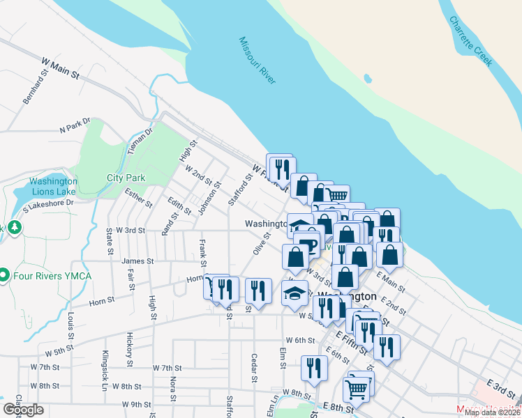 map of restaurants, bars, coffee shops, grocery stores, and more near 511 West 2nd Street in Washington