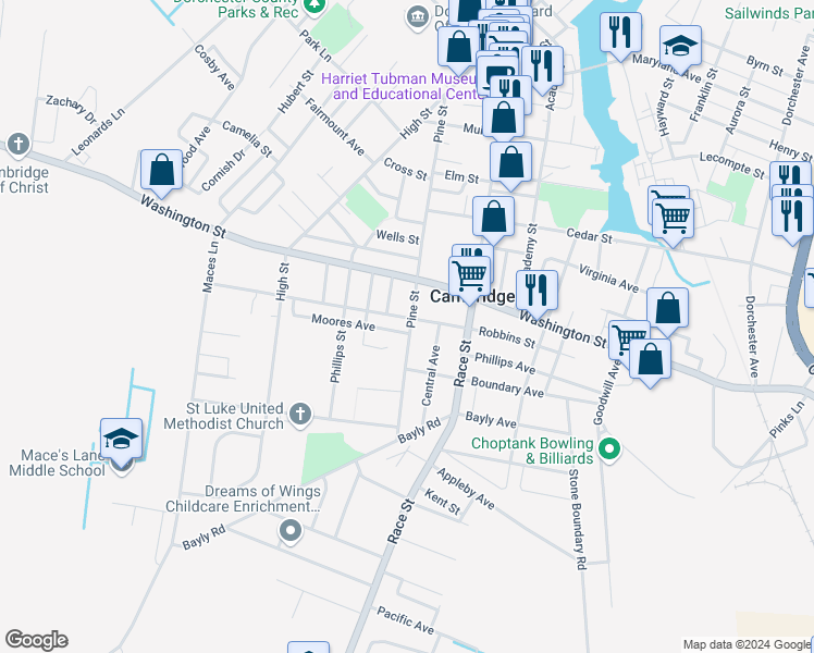 map of restaurants, bars, coffee shops, grocery stores, and more near 909 Pine Street in Cambridge