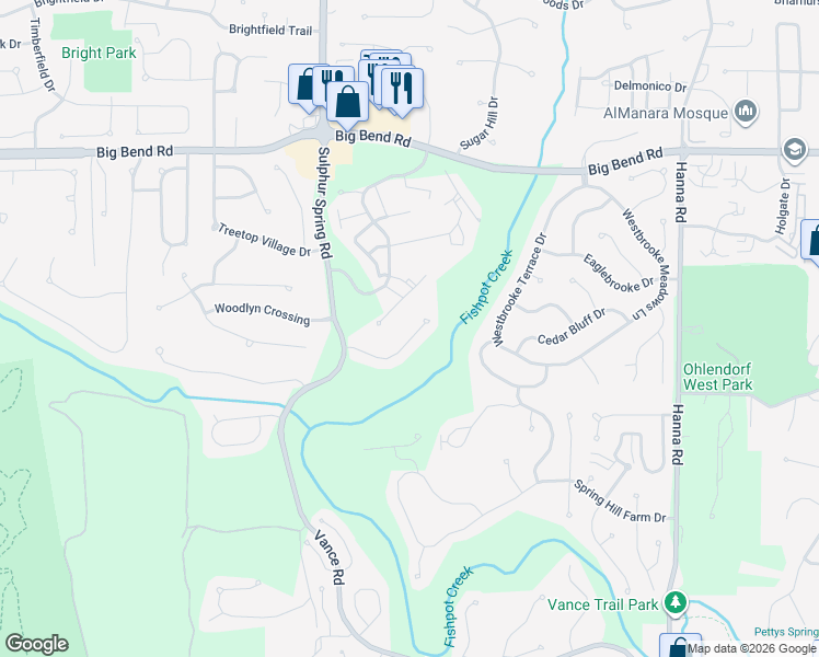 map of restaurants, bars, coffee shops, grocery stores, and more near 641 Oak Springs Trail Drive in Ballwin