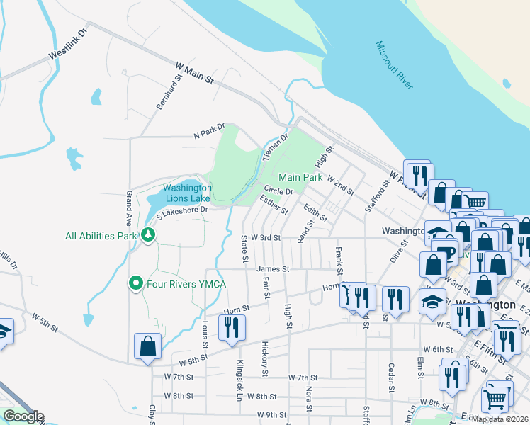 map of restaurants, bars, coffee shops, grocery stores, and more near 207 Fair Street in Washington