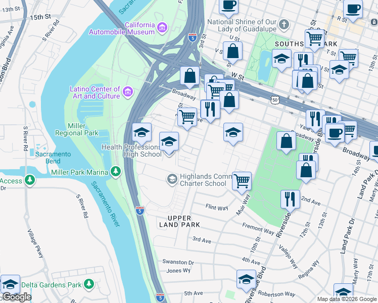 map of restaurants, bars, coffee shops, grocery stores, and more near 476 Tailoff Lane in Sacramento