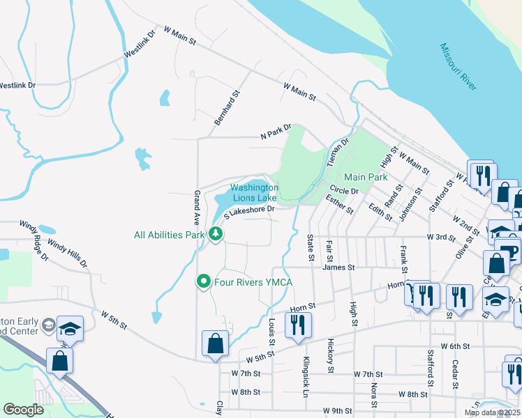 map of restaurants, bars, coffee shops, grocery stores, and more near South Lake Shore Drive in Washington