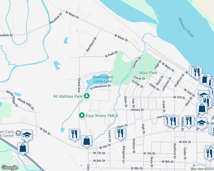 map of restaurants, bars, coffee shops, grocery stores, and more near South Lake Shore Drive in Washington