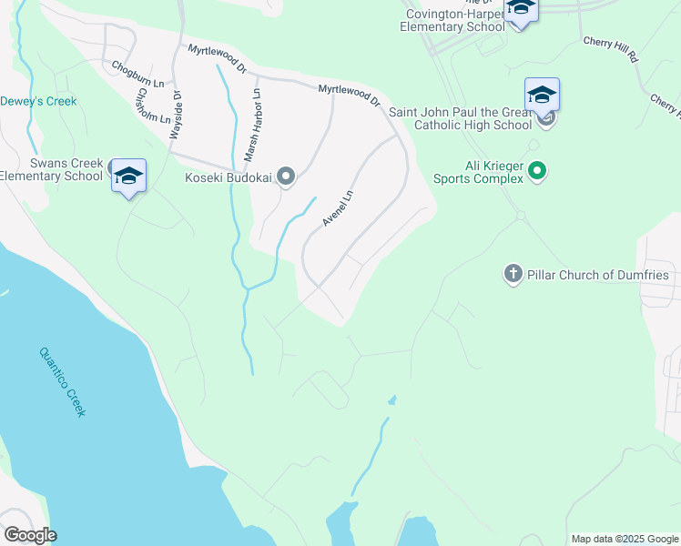 map of restaurants, bars, coffee shops, grocery stores, and more near 2720 Myrtlewood Drive in Dumfries