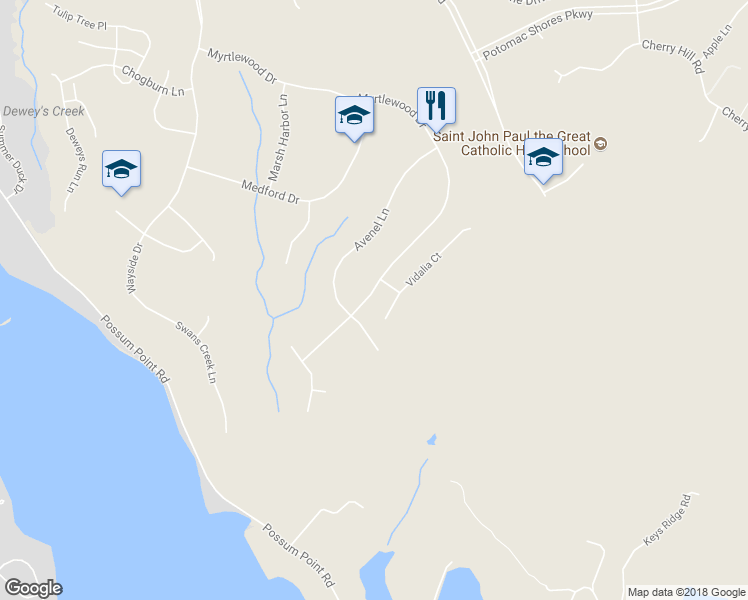 map of restaurants, bars, coffee shops, grocery stores, and more near 2720 Myrtlewood Drive in Dumfries