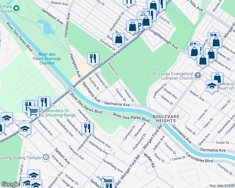 map of restaurants, bars, coffee shops, grocery stores, and more near 4719 Tesson Street in St. Louis