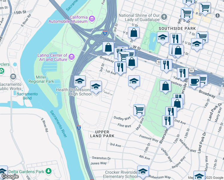 map of restaurants, bars, coffee shops, grocery stores, and more near 438 Crate Avenue in Sacramento