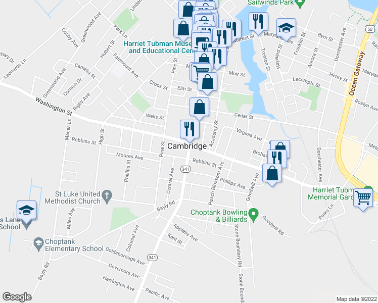 map of restaurants, bars, coffee shops, grocery stores, and more near 810 Race Street in Cambridge