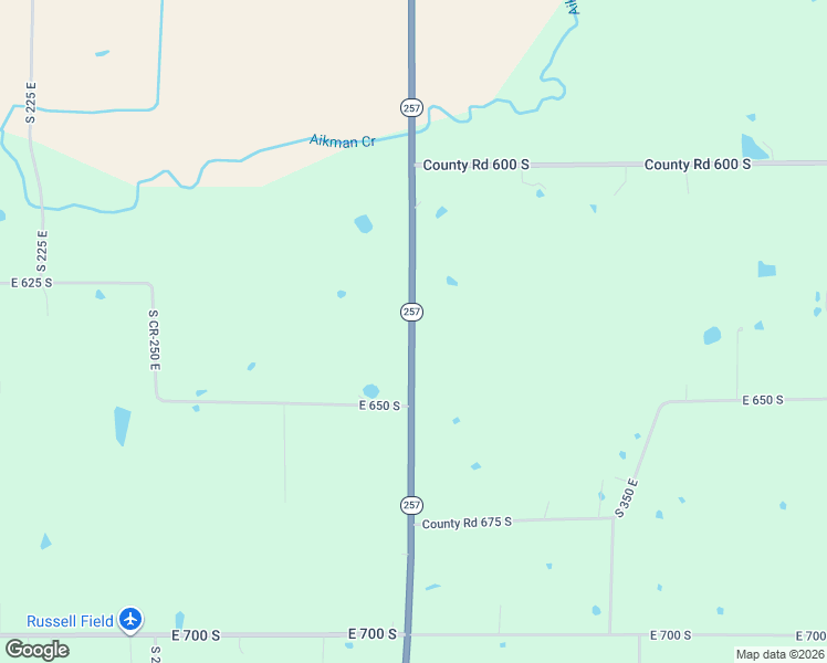map of restaurants, bars, coffee shops, grocery stores, and more near 6345 Indiana 257 in Montgomery