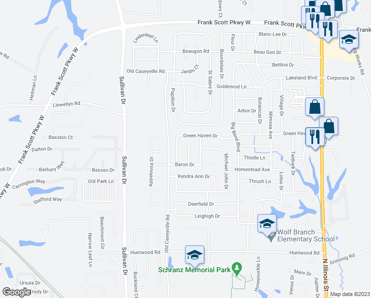 map of restaurants, bars, coffee shops, grocery stores, and more near 3919 Benington Drive in Swansea