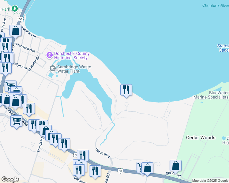 map of restaurants, bars, coffee shops, grocery stores, and more near 2700 Willow Oak Drive in Cambridge
