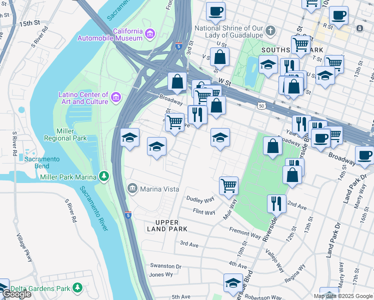 map of restaurants, bars, coffee shops, grocery stores, and more near 438 Crate Avenue in Sacramento