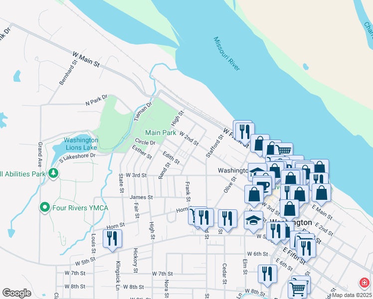 map of restaurants, bars, coffee shops, grocery stores, and more near 215 Rand Street in Washington