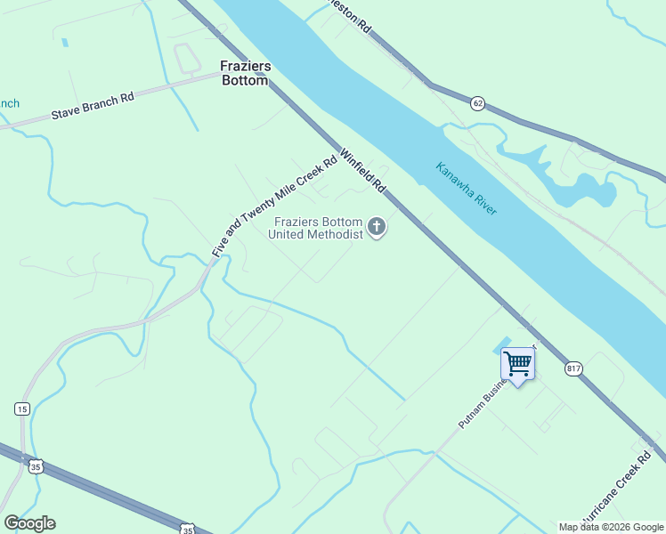 map of restaurants, bars, coffee shops, grocery stores, and more near Fieldstone Drive in Fraziers Bottom