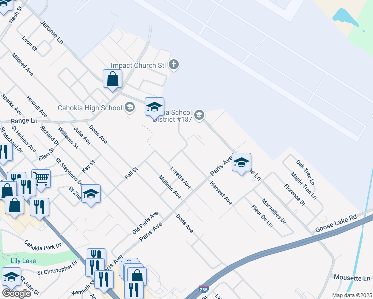 map of restaurants, bars, coffee shops, grocery stores, and more near 904 Wesley Avenue in Cahokia