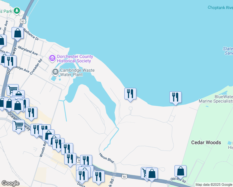 map of restaurants, bars, coffee shops, grocery stores, and more near 2700 Willow Oak Drive in Cambridge
