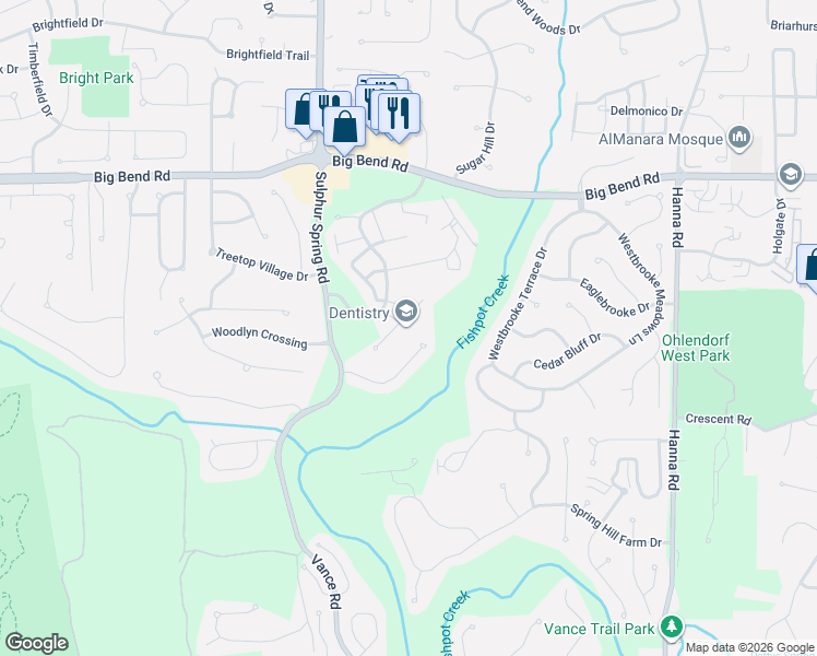 map of restaurants, bars, coffee shops, grocery stores, and more near 708 Ridgeside Drive in Ballwin