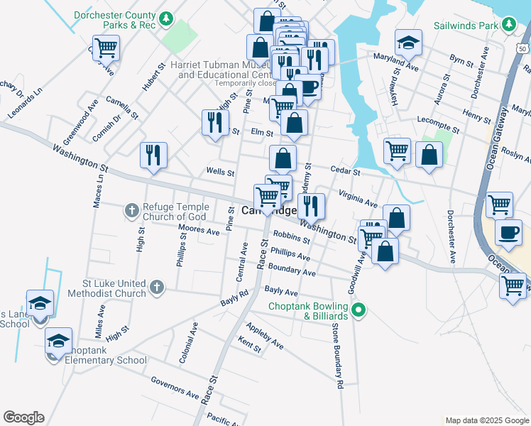 map of restaurants, bars, coffee shops, grocery stores, and more near in Cambridge