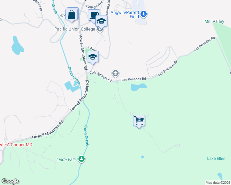 map of restaurants, bars, coffee shops, grocery stores, and more near 100 Cold Springs Road in Angwin