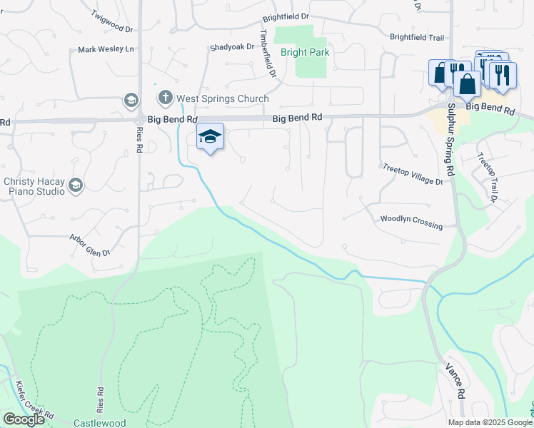 map of restaurants, bars, coffee shops, grocery stores, and more near 1421 Red Oak Plantation Drive in Ballwin