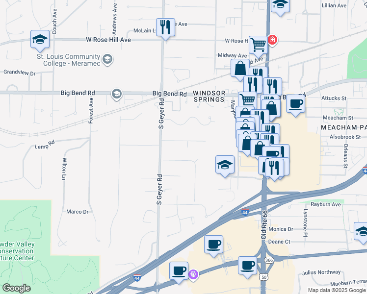 map of restaurants, bars, coffee shops, grocery stores, and more near 24 Forest Glen Lane in Kirkwood
