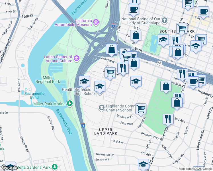 map of restaurants, bars, coffee shops, grocery stores, and more near 286 Log Pond Lane in Sacramento