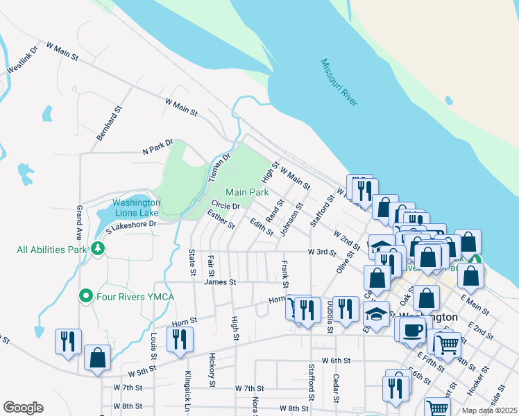 map of restaurants, bars, coffee shops, grocery stores, and more near 818 Roberts Street in Washington
