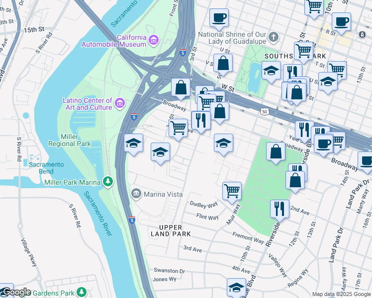 map of restaurants, bars, coffee shops, grocery stores, and more near 438 Crate Avenue in Sacramento