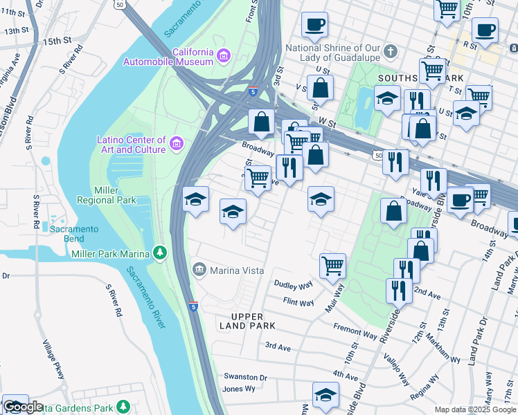 map of restaurants, bars, coffee shops, grocery stores, and more near 438 Crate Avenue in Sacramento