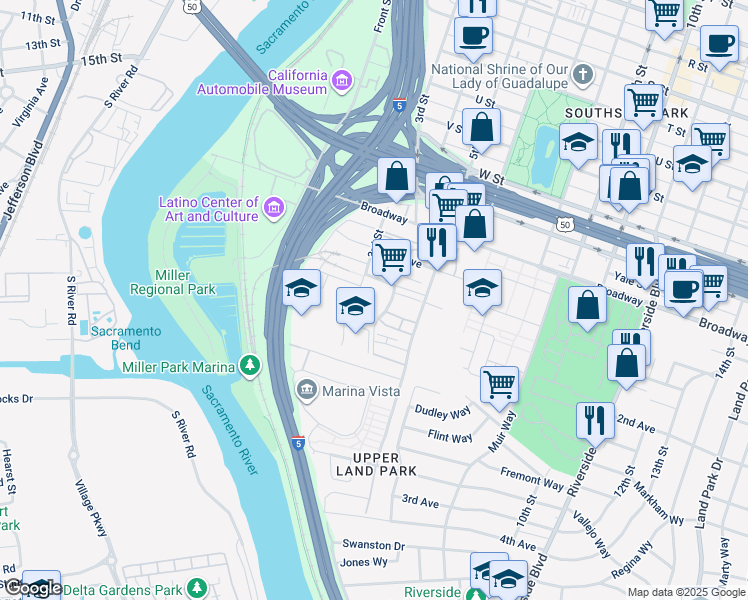 map of restaurants, bars, coffee shops, grocery stores, and more near 286 Log Pond Lane in Sacramento
