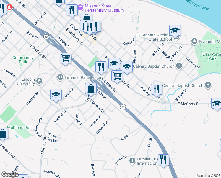 map of restaurants, bars, coffee shops, grocery stores, and more near 1228 East McCarty Street in Jefferson City