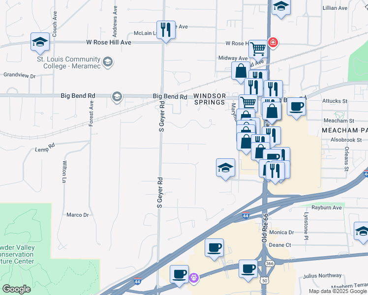 map of restaurants, bars, coffee shops, grocery stores, and more near 24 Forest Glen Lane in Kirkwood