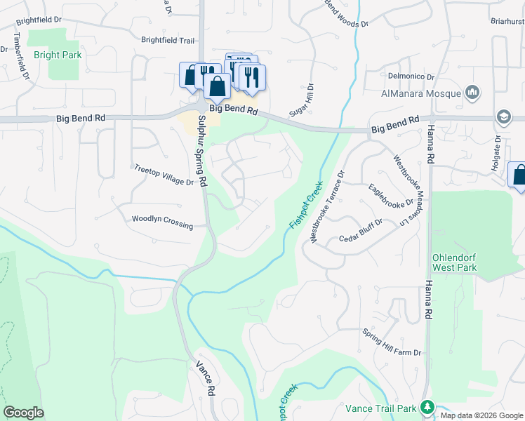 map of restaurants, bars, coffee shops, grocery stores, and more near 733 Ridgeside Drive in Ballwin