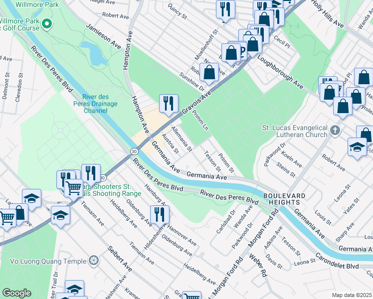 map of restaurants, bars, coffee shops, grocery stores, and more near 4806 Allemania Street in St. Louis
