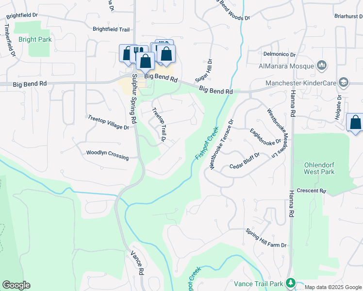 map of restaurants, bars, coffee shops, grocery stores, and more near 725 Ridgeside Drive in Ballwin